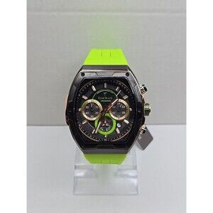 TearTrace TT6042 Green Silicone Chronograph Tonneau Mens Watch New Battery